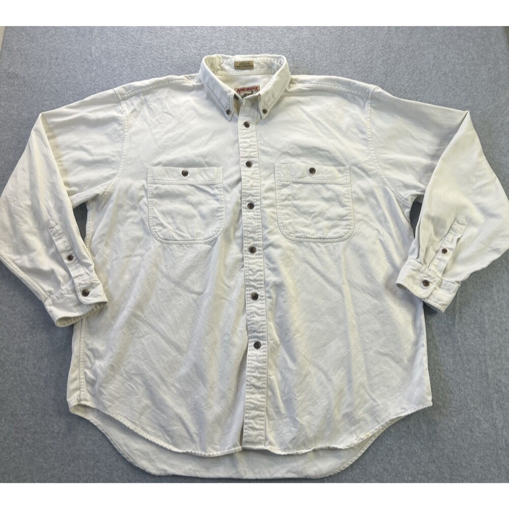 Vintage Adirondack Mens Long Sleeve Button Down Shirt XL White Cotton Pocket